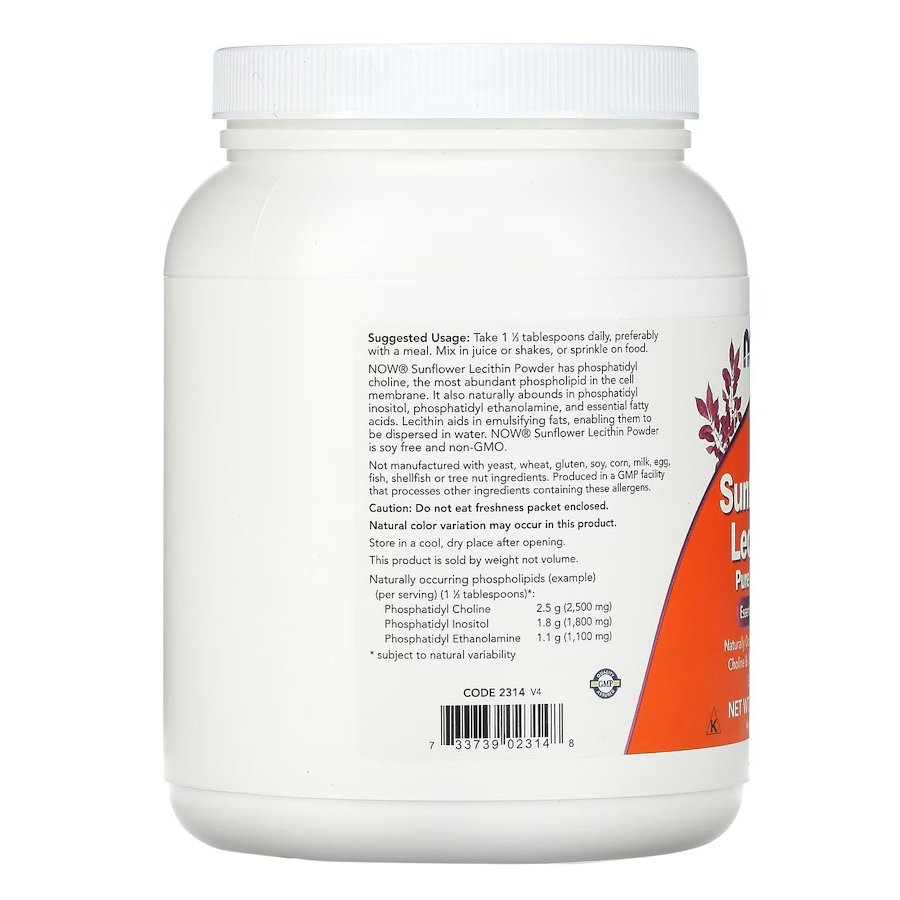 Натуральная добавка NOW Sunflower Lecithin Powder, 454 грамм. Фото 3