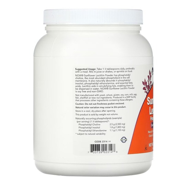 Натуральная добавка NOW Sunflower Lecithin Powder, 454 грамм. Фото 3