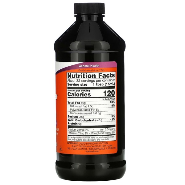 Натуральная добавка NOW Sunflower Lecithin Liquid, 473 мл. Фото 2