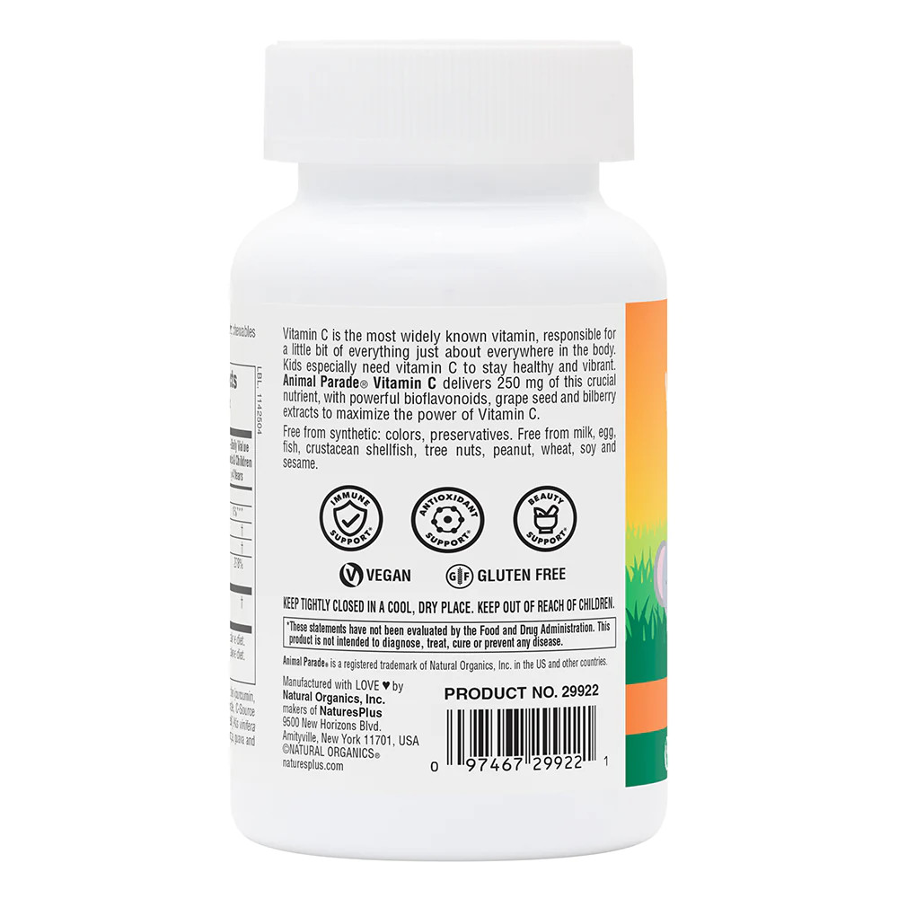 Вітаміни та мінерали Natures Plus Animal Parade Vitamin C Sugar-Free, 90 жувальних таблеток. Фото 3