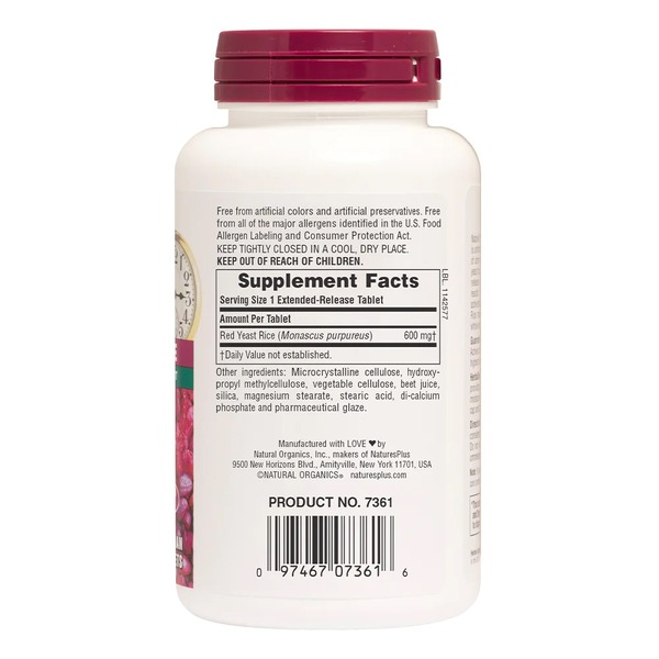 Натуральная добавка Natures Plus Herbal Actives Red Yeast Rice 600 mg, 60 таблеток. Фото 2