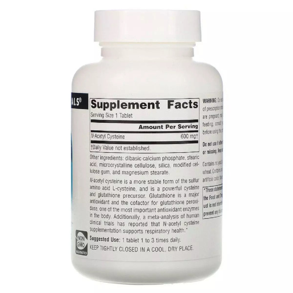 Амінокислота Source Naturals N-Аcetyl Cysteine 600 mg, 30 таблеток. Фото 2