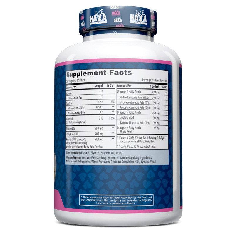 Жирні кислоти Haya Labs Omega 3-6-9, 100 капсул. Фото 2