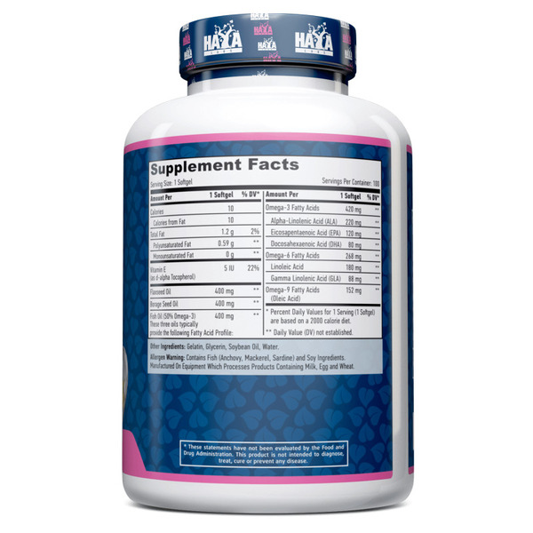 Жирні кислоти Haya Labs Omega 3-6-9, 100 капсул. Фото 2