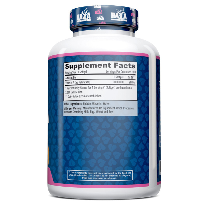 Витамины и минералы Haya Labs Vitamin A 10000 IU, 100 капсул. Фото 2