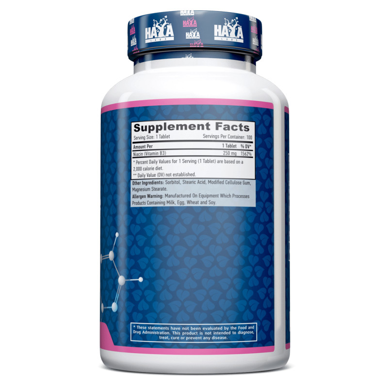 Витамины и минералы Haya Labs Time Release Niacin 250 mg, 100 таблеток. Фото 2