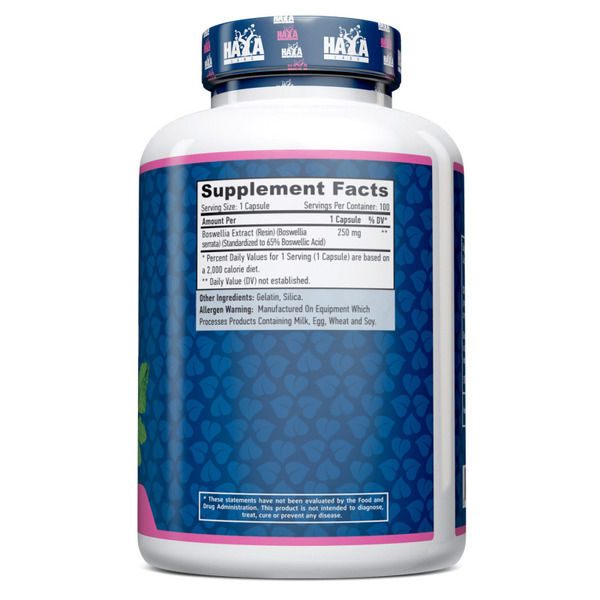 Натуральная добавка Haya Labs Boswellia 250 mg, 100 капсул. Фото 2