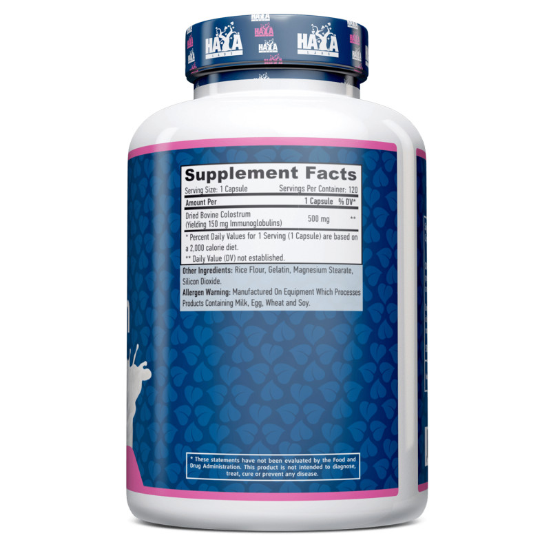 Натуральна добавка Haya Labs Colostrum 500 mg, 120 капсул. Фото 2
