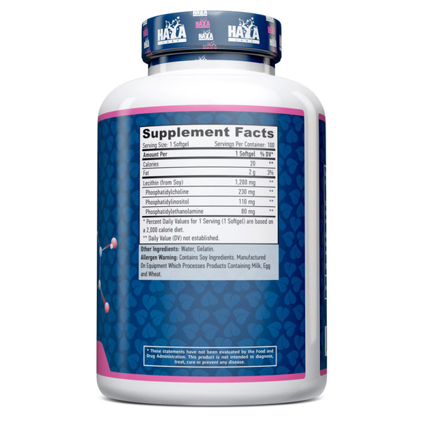 Натуральна добавка Haya Labs Lecithin 1200 mg, 100 капсул. Фото 2