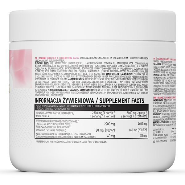 Препарат для суглобів і зв'язок OstroVit Marine Collagen + Hyaluronic Acid, 200 грам. Фото 2