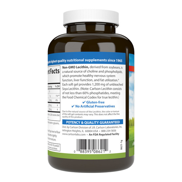 Натуральна добавка Carlson Labs Lecithin 1200 mg, 100 капсул. Фото 2