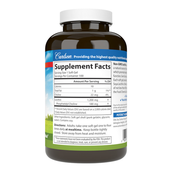 Натуральна добавка Carlson Labs Lecithin 1200 mg, 100 капсул