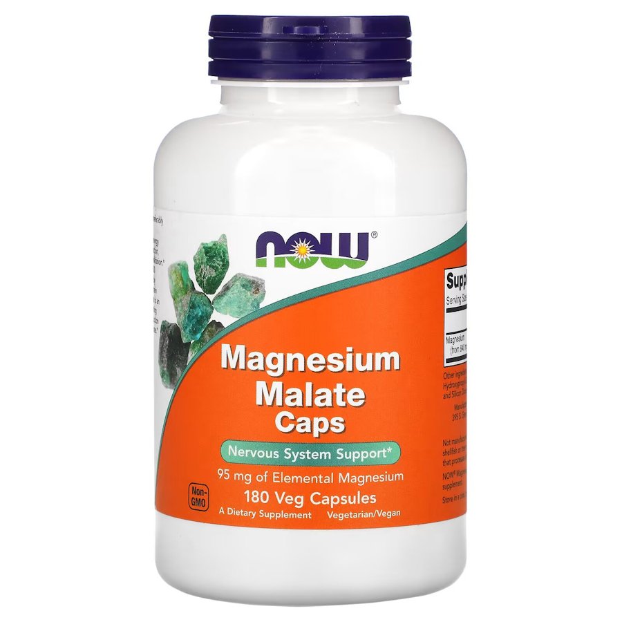 Вітаміни та мінерали NOW Magnesium Malate, 180 вегакапсул