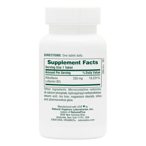 Вітаміни та мінерали Natures Plus Vitamin B2 250 mg, 60 таблеток. Фото 2