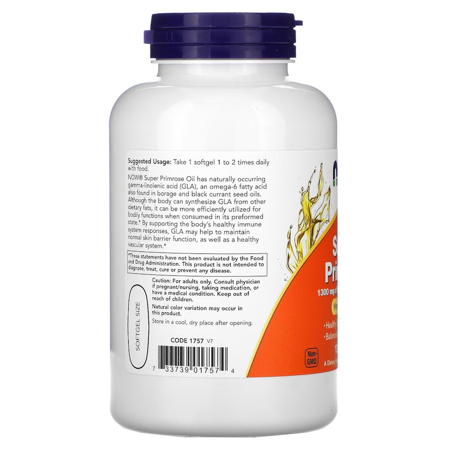Жирні кислоти NOW Super Primrose 1300 mg, 120 капсул. Фото 3