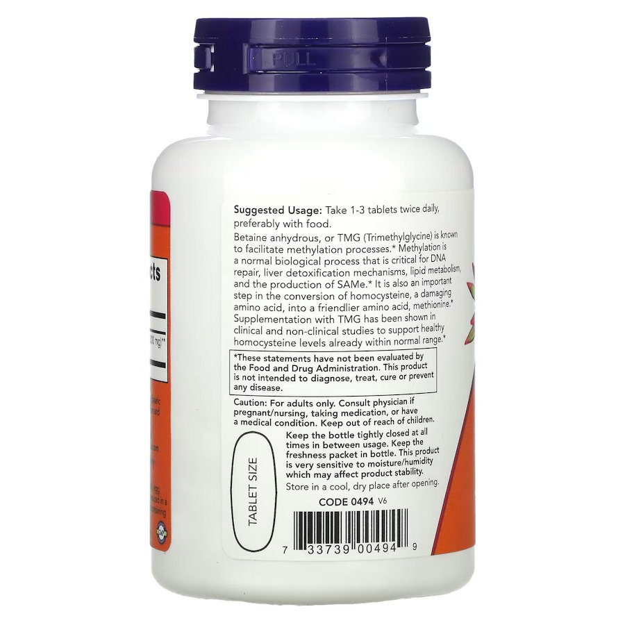 Натуральная добавка NOW TMG 1000 mg, 100 таблеток. Фото 3