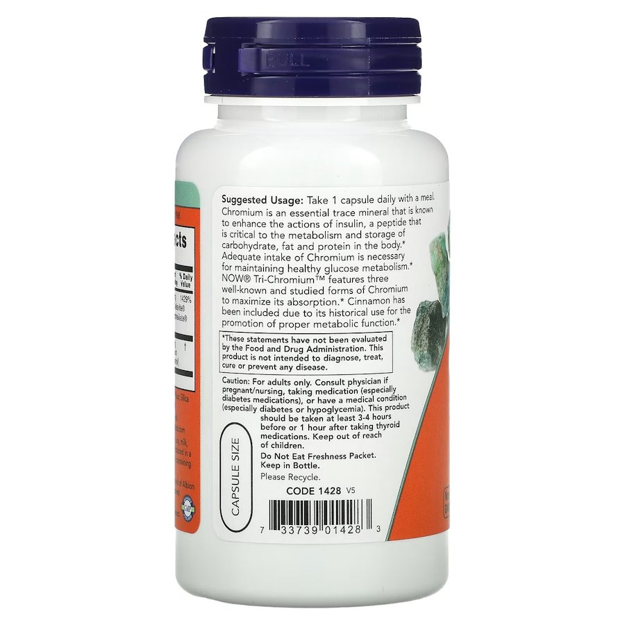 Витамины и минералы NOW Tri-Chromium 500 mcg, 90 вегакапсул. Фото 3