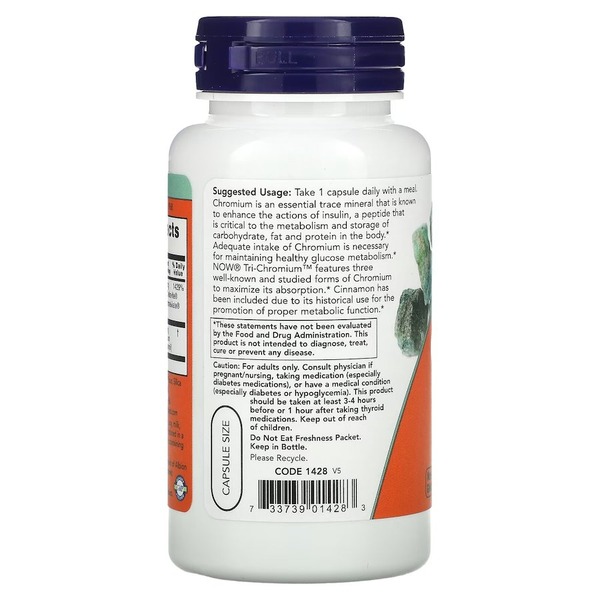 Витамины и минералы NOW Tri-Chromium 500 mcg, 90 вегакапсул. Фото 3