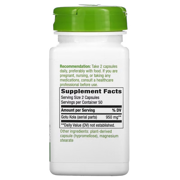 Натуральная добавка Nature's Way Gotu Kola Herb 950 mg, 100 вегакапсул. Фото 2