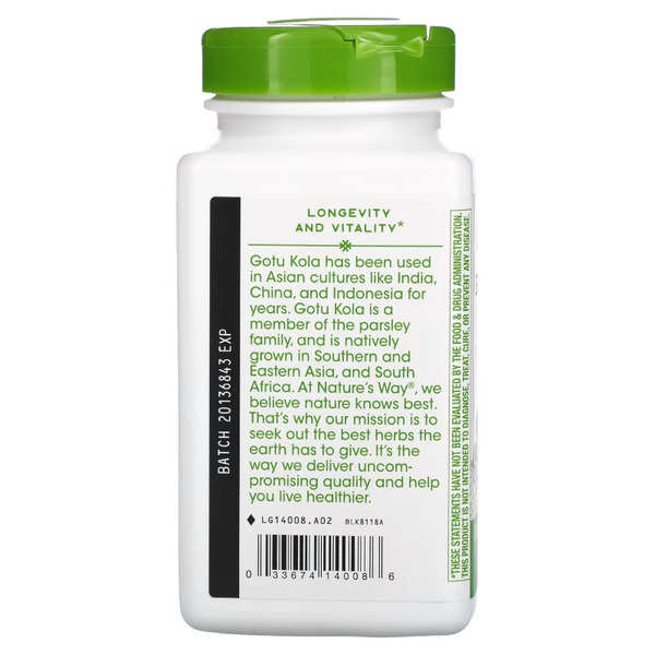 Натуральна добавка Nature's Way Gotu Kola Herb 950 mg, 180 вегакапсул. Фото 3