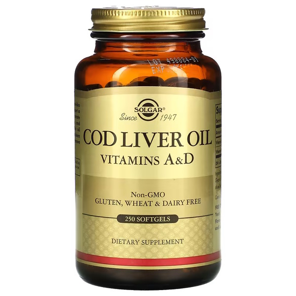 Жирные кислоты Solgar Cod Liver Oil Vitamin A & D, 250 капсул