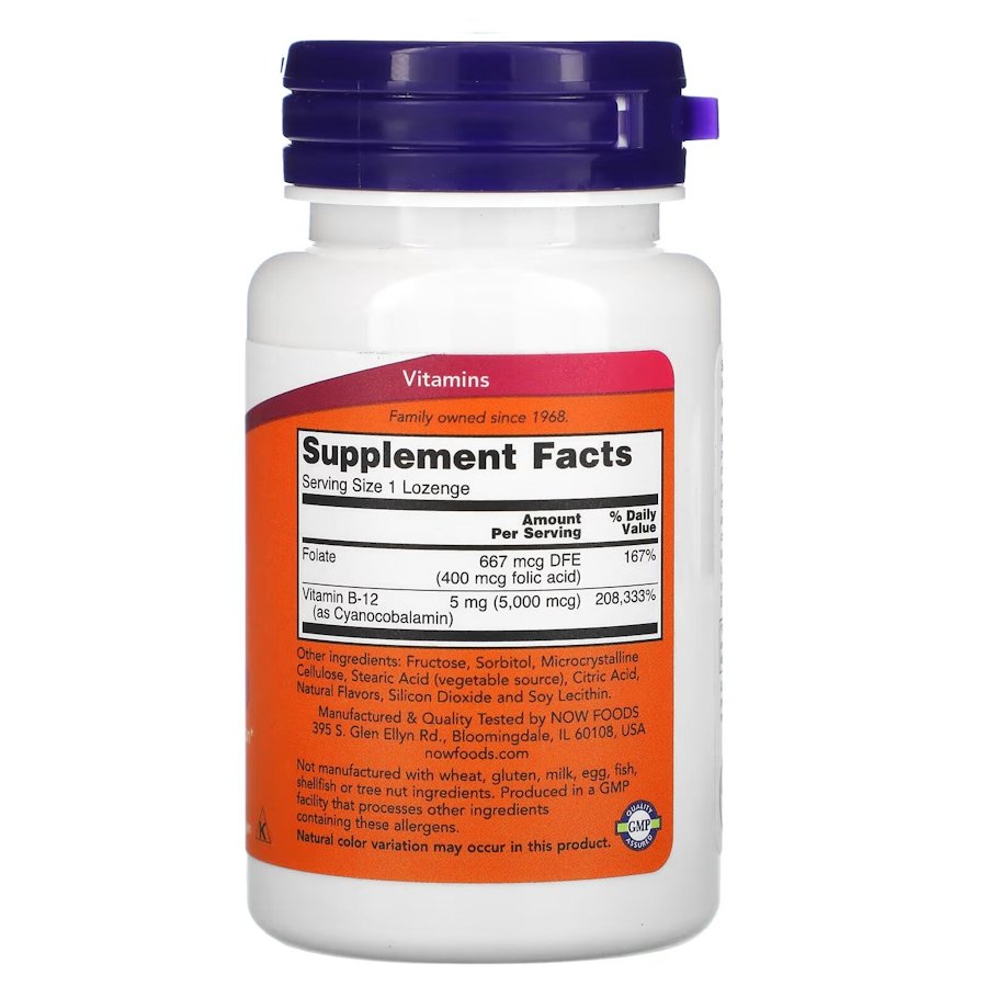 Витамины и минералы NOW Vitamin B12 5000 mcg, 60 леденцов. Фото 2