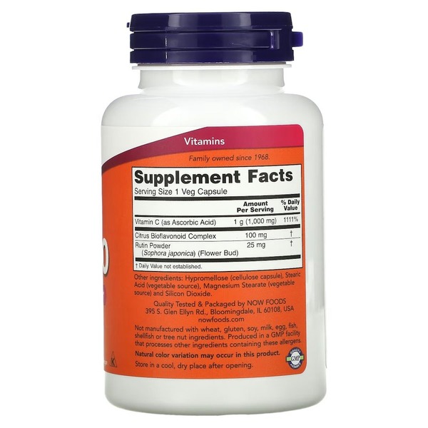 Витамины и минералы NOW Vitamin C-1000 with Bioflavonoids, 100 вегакапсул. Фото 2