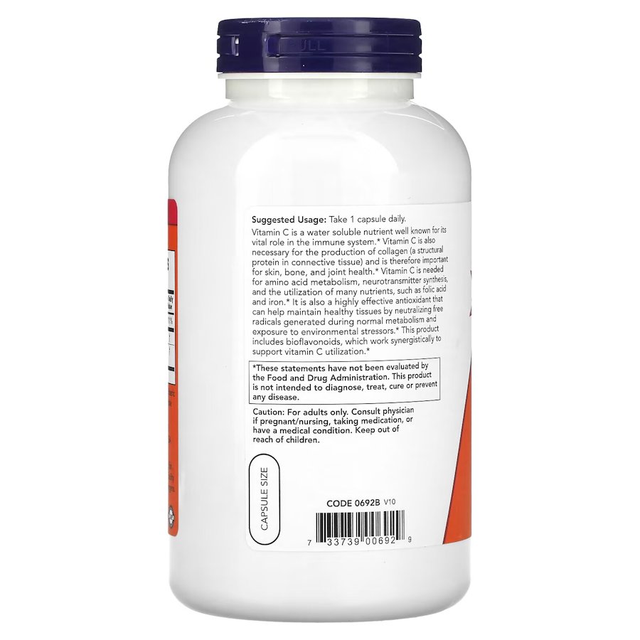 Витамины и минералы NOW Vitamin C-1000 with Bioflavonoids, 250 вегакапсул. Фото 3