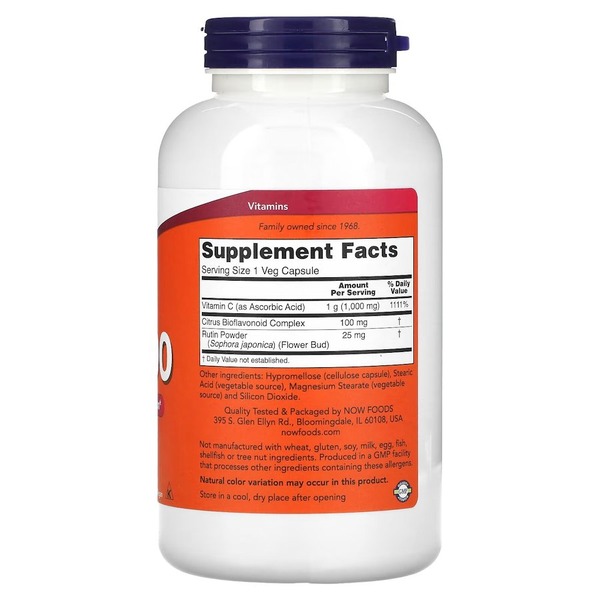Витамины и минералы NOW Vitamin C-1000 with Bioflavonoids, 250 вегакапсул. Фото 2