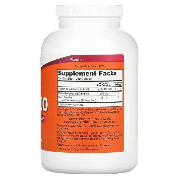 Витамины и минералы NOW Vitamin C-1000 with Bioflavonoids, 500 вегакапсул. Фото 2