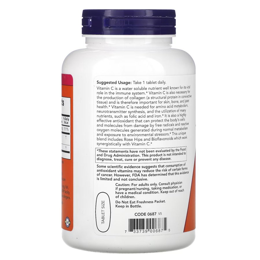 Витамины и минералы NOW Vitamin C-1000 with Rose Hips & Bioflavonoid, 250 таблеток. Фото 3