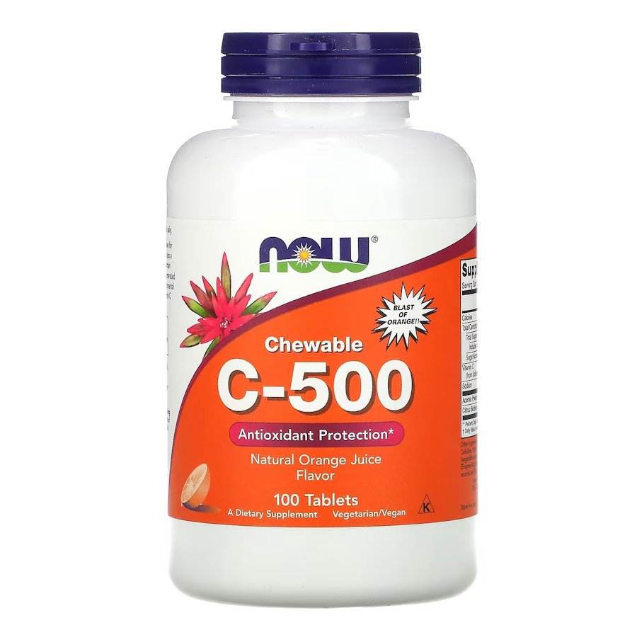 Вітаміни та мінерали NOW Vitamin C-500, 100 жувальних таблеток - Апельсин