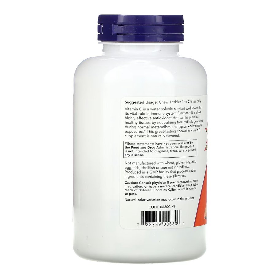 Вітаміни та мінерали NOW Vitamin C-500, 100 жувальних таблеток - Апельсин. Фото 3