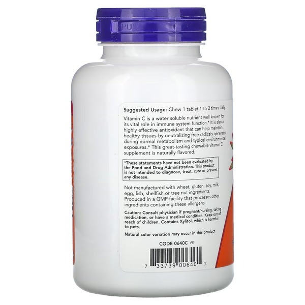 Витамины и минералы NOW Vitamin C-500, 100 жевательных таблеток - Вишня. Фото 3