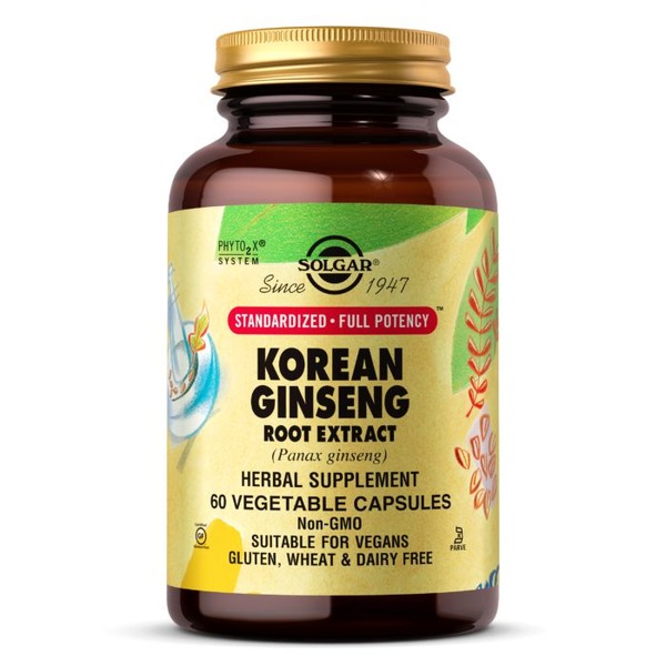 Натуральна добавка Solgar Korean Ginseng Root Extract Standardized Full Potency, 60 вегакапсул