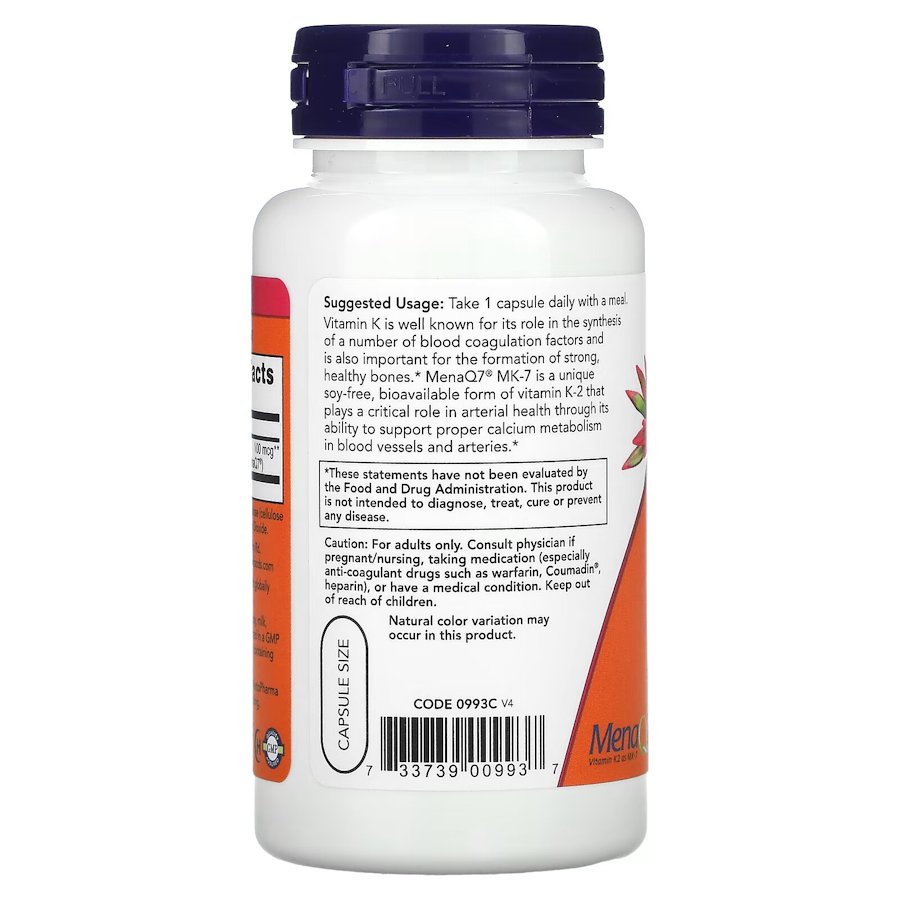 Вітаміни та мінерали NOW Vitamin K2 (MK7) 100 mcg, 120 вегакапсул. Фото 3
