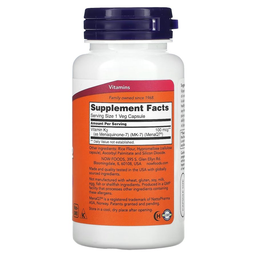 Вітаміни та мінерали NOW Vitamin K2 (MK7) 100 mcg, 120 вегакапсул. Фото 2