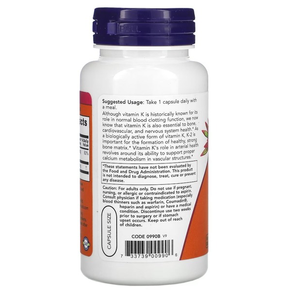 Вітаміни та мінерали NOW Vitamin K2 100 mcg, 100 вегакапсул. Фото 3