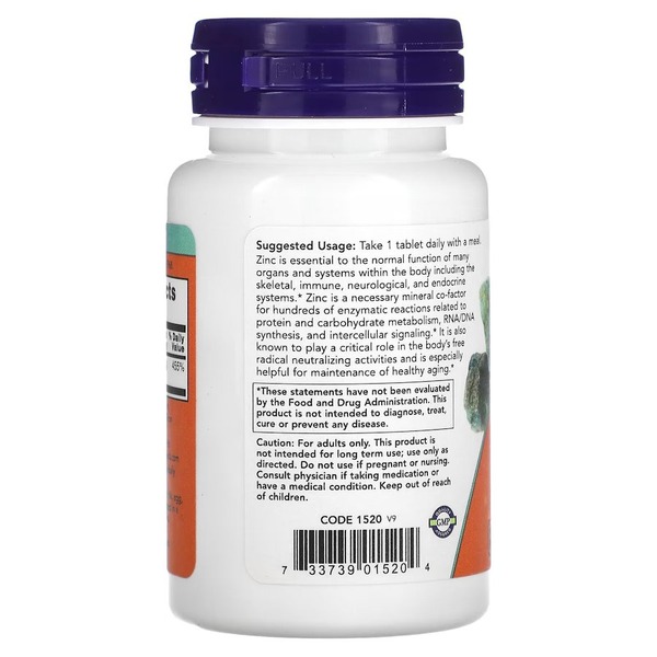Вітаміни та мінерали NOW Zinc 50 mg, 100 таблеток. Фото 3