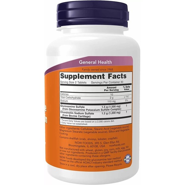 Препарат для суглобів і зв'язок NOW Glucosamine & Chondroitin Extra Strength, 60 таблеток. Фото 2