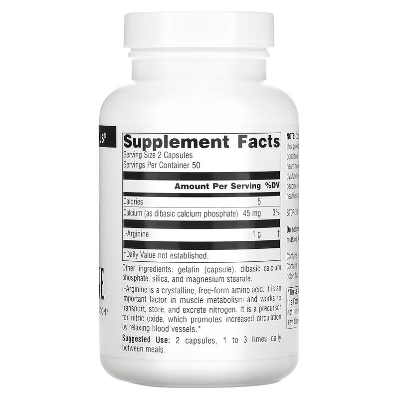 Амінокислота Source Naturals L-Arginine 500 mg, 100 капсул. Фото 2