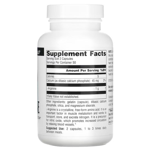 Амінокислота Source Naturals L-Arginine 500 mg, 100 капсул. Фото 2