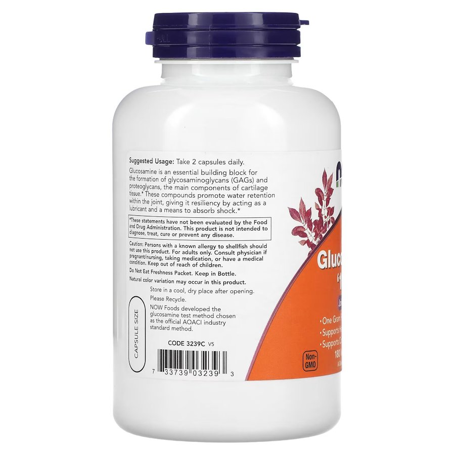Препарат для суставов и связок NOW Glucosamine 1000 mg, 180 вегакапсул. Фото 3
