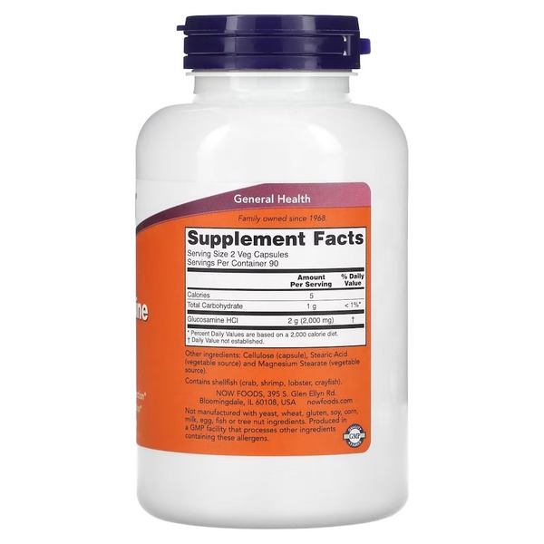 Препарат для суставов и связок NOW Glucosamine 1000 mg, 180 вегакапсул. Фото 2