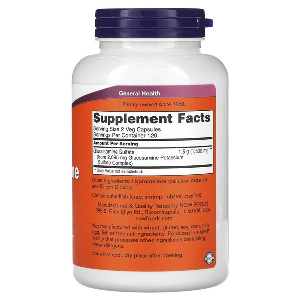 Препарат для суглобів і зв'язок NOW Glucosamine Sulfate 750 mg, 240 капсул. Фото 2