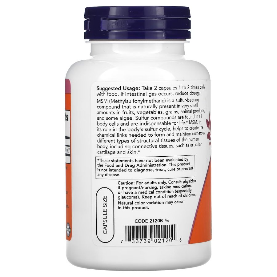 Препарат для суглобів і зв'язок NOW MSM 1000 mg, 120 вегакапсул. Фото 3
