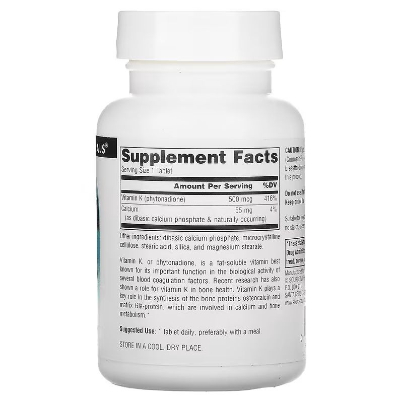 Вітаміни та мінерали Source Naturals Vitamin K 500 mcg, 200 таблеток. Фото 2