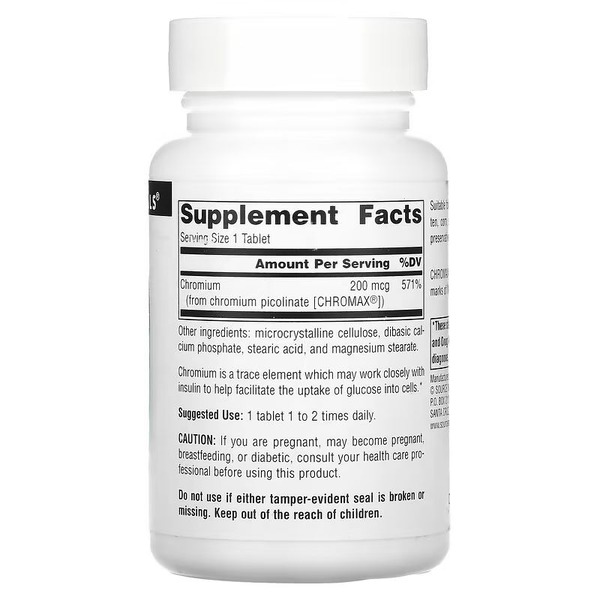 Вітаміни та мінерали Source Naturals Chromium Picolinate, 240 таблеток. Фото 2
