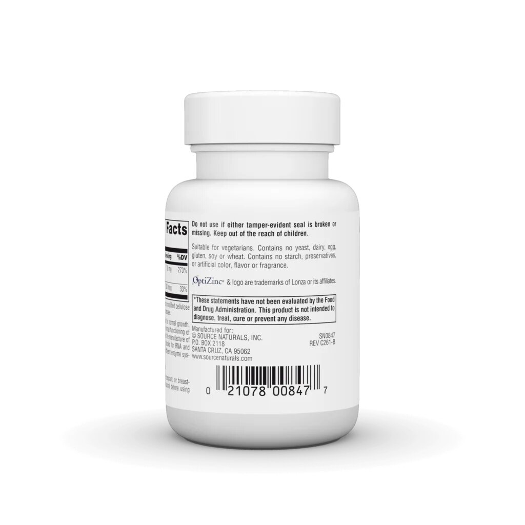 Цинк с медью Source Naturals OptiZinc, 60 таблеток. Фото 3