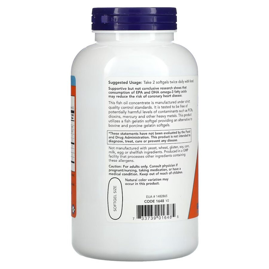 Жирні кислоти NOW Omega-3 1000 mg, 200 рибних капсул. Фото 3